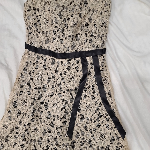 Black strapless dress with cream lace overlay - Picture 4 of 7